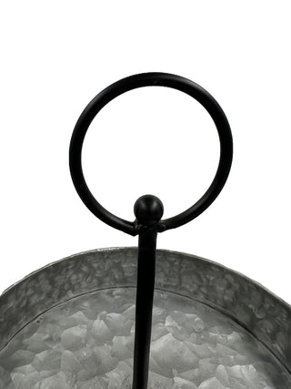 Galvanized Metal Two-Tiered Tray with Metal Hooped Handle