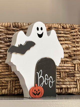 Wooden "Boo" Ghost, Tiered Tray Decor