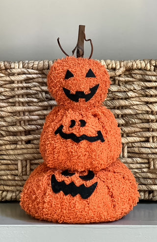 Three Tier Beanbag Pumpkin Jack-O-Lantern Halloween Tiered Tray Decor