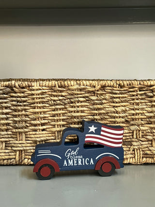 "God Bless America" Chunky Wooden Truck Sitter Patriotic Decor