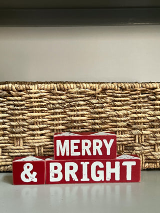 Plaid Merry & Bright Wooden Blocks Christmas Accent Decor, 3-Piece Set