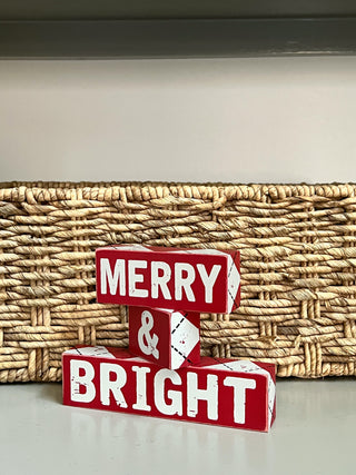 Plaid Merry & Bright Wooden Blocks Christmas Accent Decor, 3-Piece Set